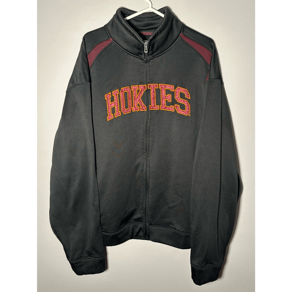 Virginia Tech Hokies NCAA Black Maroon Orange Full Zip Sweatshirt Sz XL